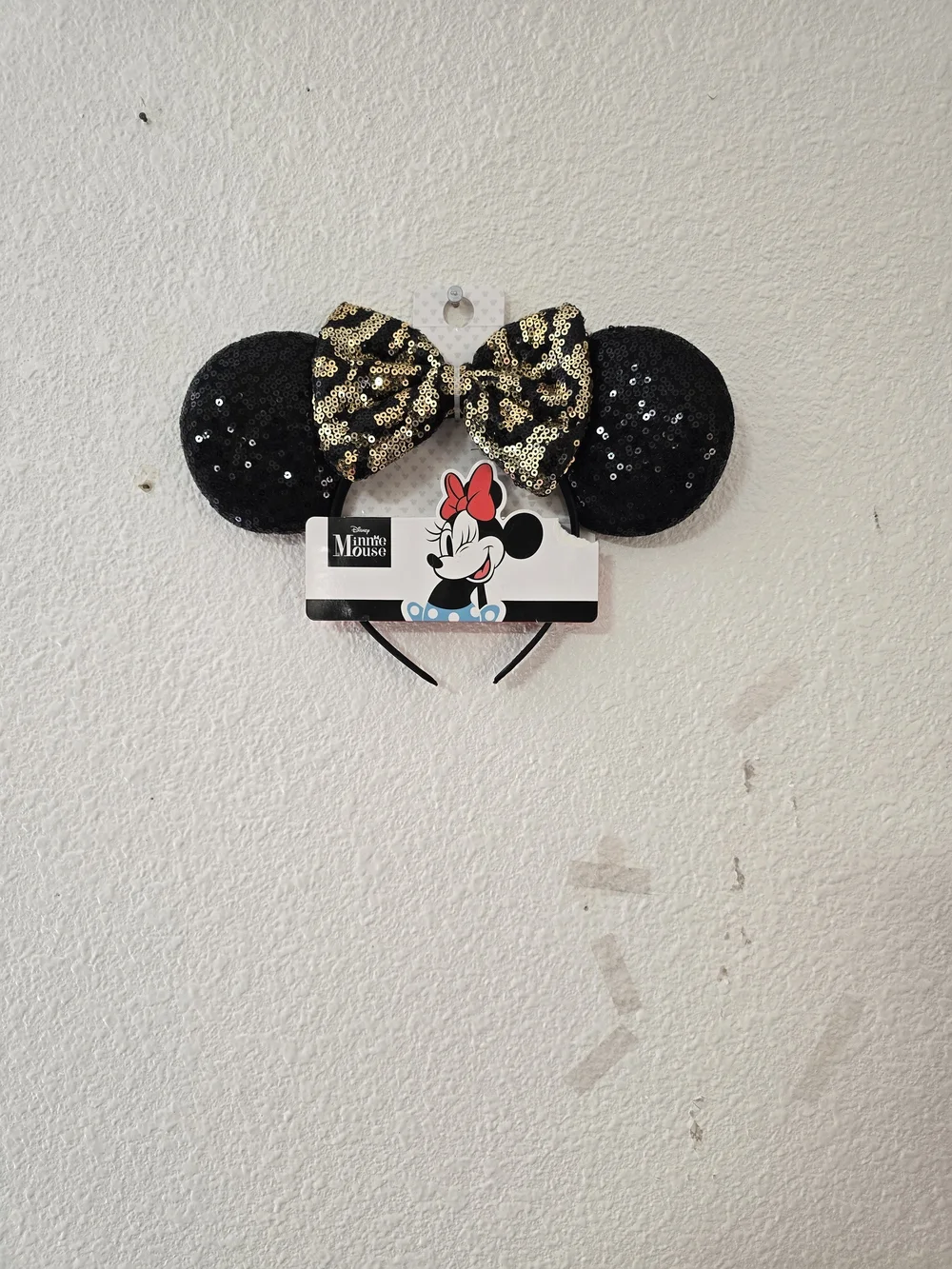 Disney Black Sequin Minnie Ears with Gold Sequin Bow
